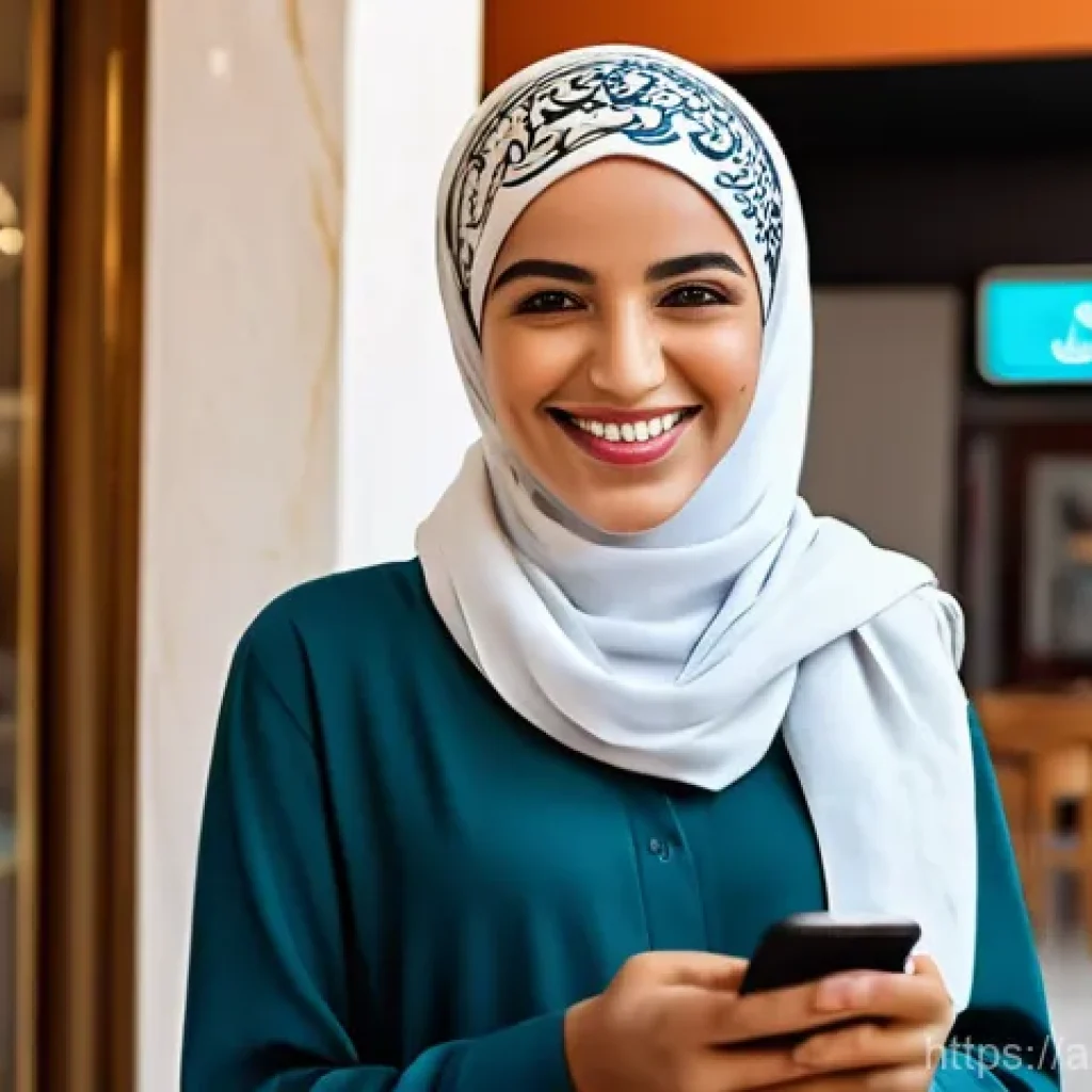 리비아에서 사용할 수 있는 결제 수단 - **Prompt:** "A young Libyan woman, elegantly dressed in modest, contemporary attire including a styl...