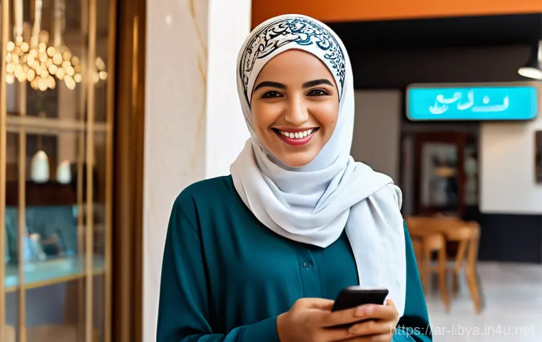 리비아에서 사용할 수 있는 결제 수단 - **Prompt:** "A young Libyan woman, elegantly dressed in modest, contemporary attire including a styl...