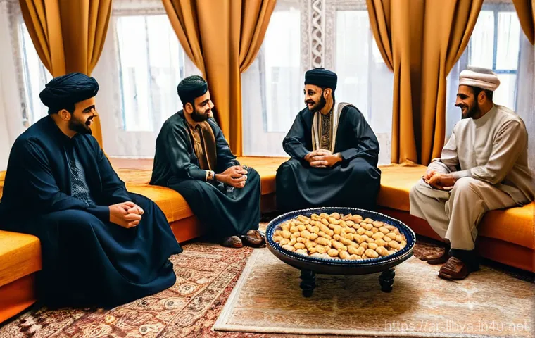 리비아 결혼 문화와 예절 - **Prompt: The Libyan Engagement Ceremony (Qira'at al-Fatiha)**
"A heartwarming scene depicting a...