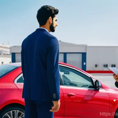 Home 1 리비아에서 자동차 렌트 주의사항 - **Prompt 1: Diligent Pre-Journey Checks**
A bright, well-lit scene featuring a young Arab man, d...